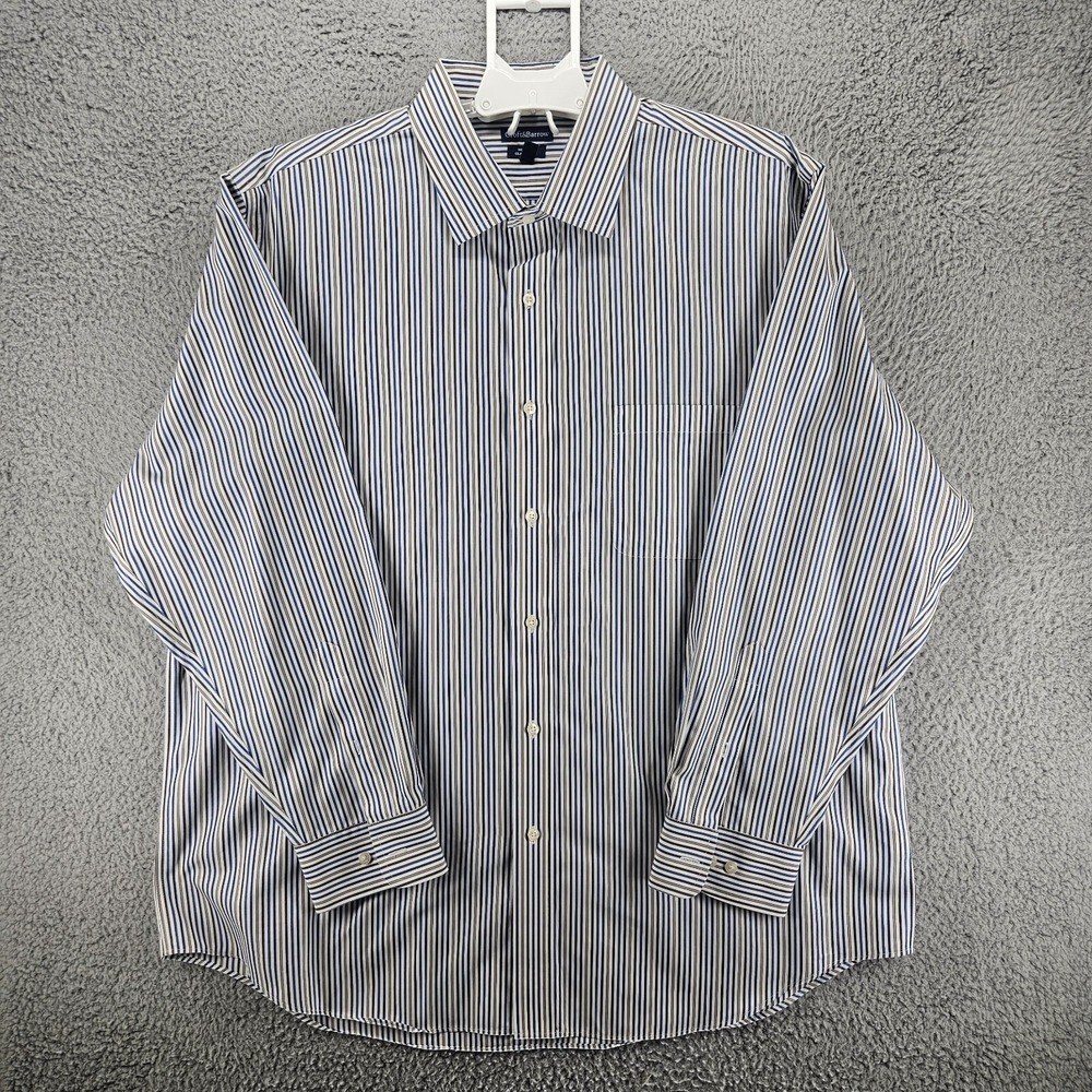 Croft & Barrow Mens 18 34/35 Blue Tan Striped No Iron Cotton Dress Shirt